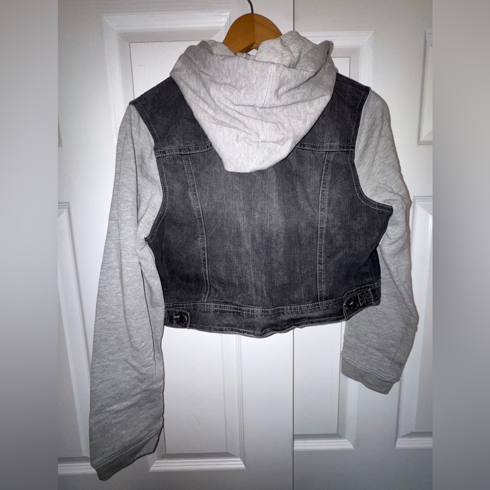 💥SALE💥Bongo Cropped Denim Hoodie Jacket Gray Black | Size L | Y2K Streetwear - Picture 5 of 5